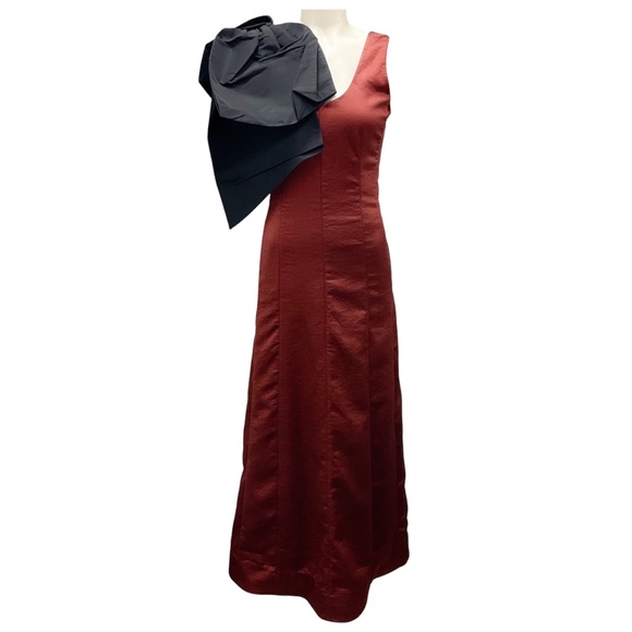 PROENZA SCHOULER WHITE LABEL BROWN / BLACK BOW APPLIQUE SATIN COCKTAIL DRESS - Picture 1 of 5